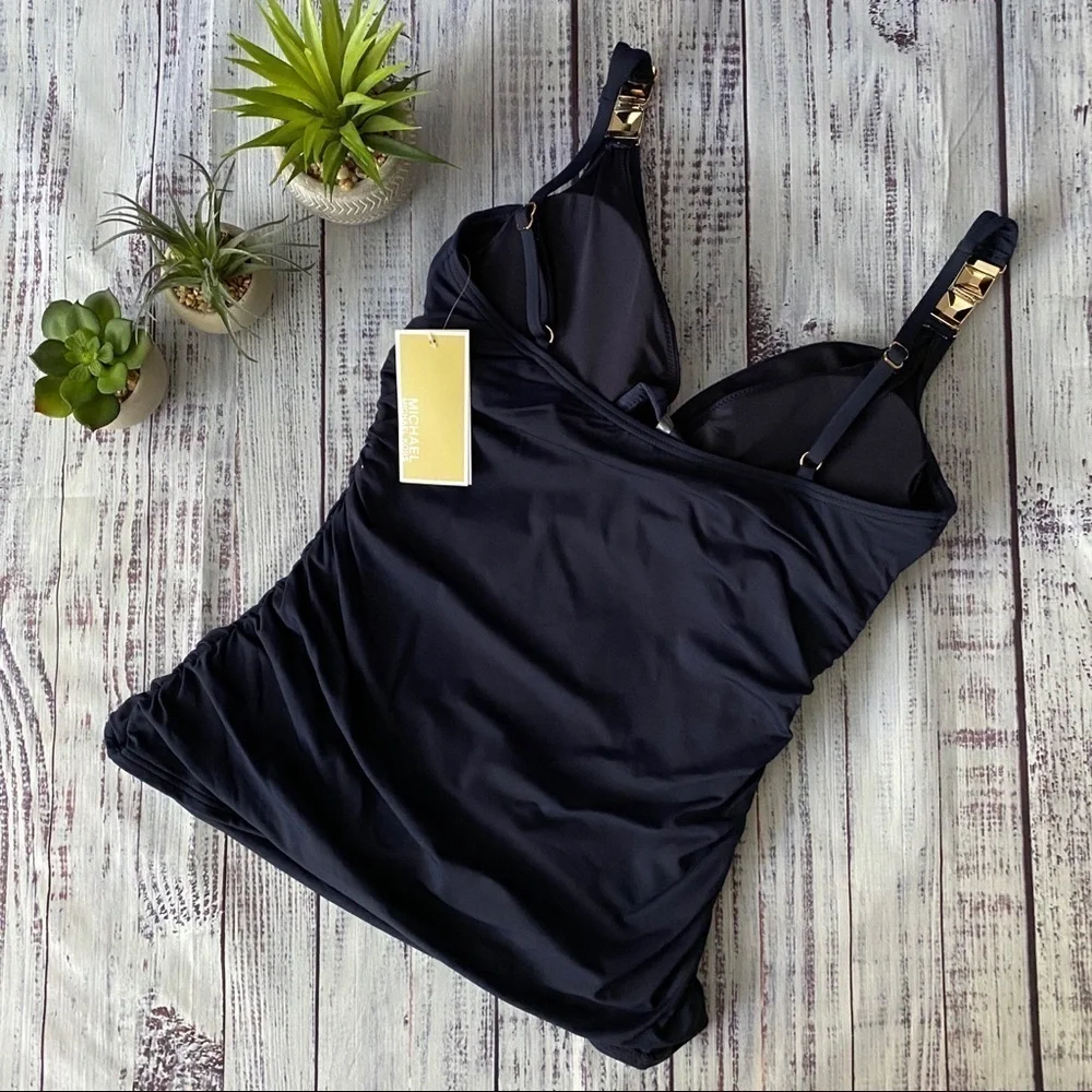 Michael Kors Navy Underwire Tankini with Gold Hardware Swim - Picture 4 of 5